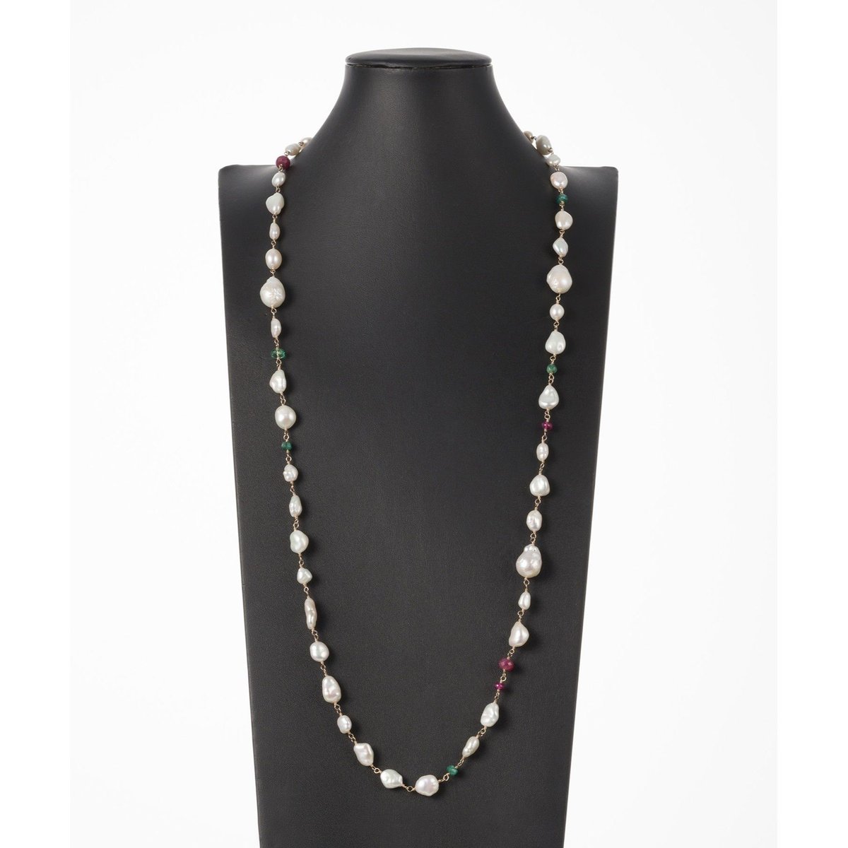 K14 淡水パールネックレス anq.】一点物 K14・K10 淡水パール・エメラルド・ルビー