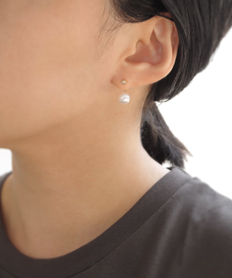 anq.】K10・ダイヤ×アコヤパールキャッチ Curlピアス | KU-CROISSANT