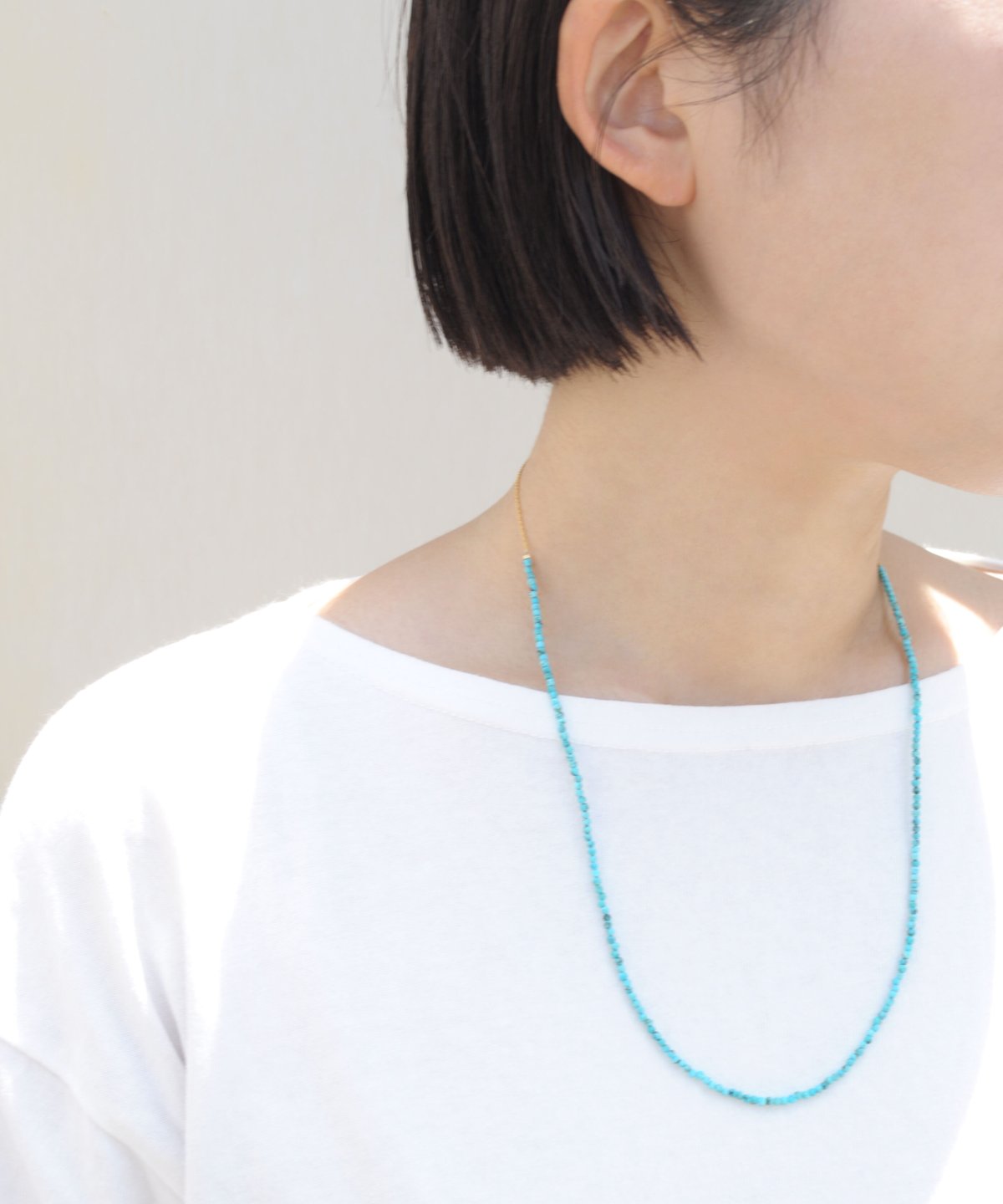 【国内発送】K14GF/SV925* ターコイズ ミニマル ネックレス anq.】K14GF ・ターコイズ スライドネックレス | KU-CROISSANT