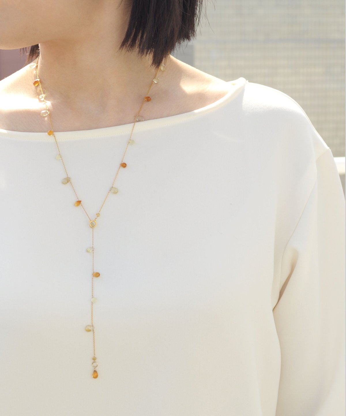 anq.】K14GF ・シトリン/ルチルクォーツ/レモンクォーツ ネックレス