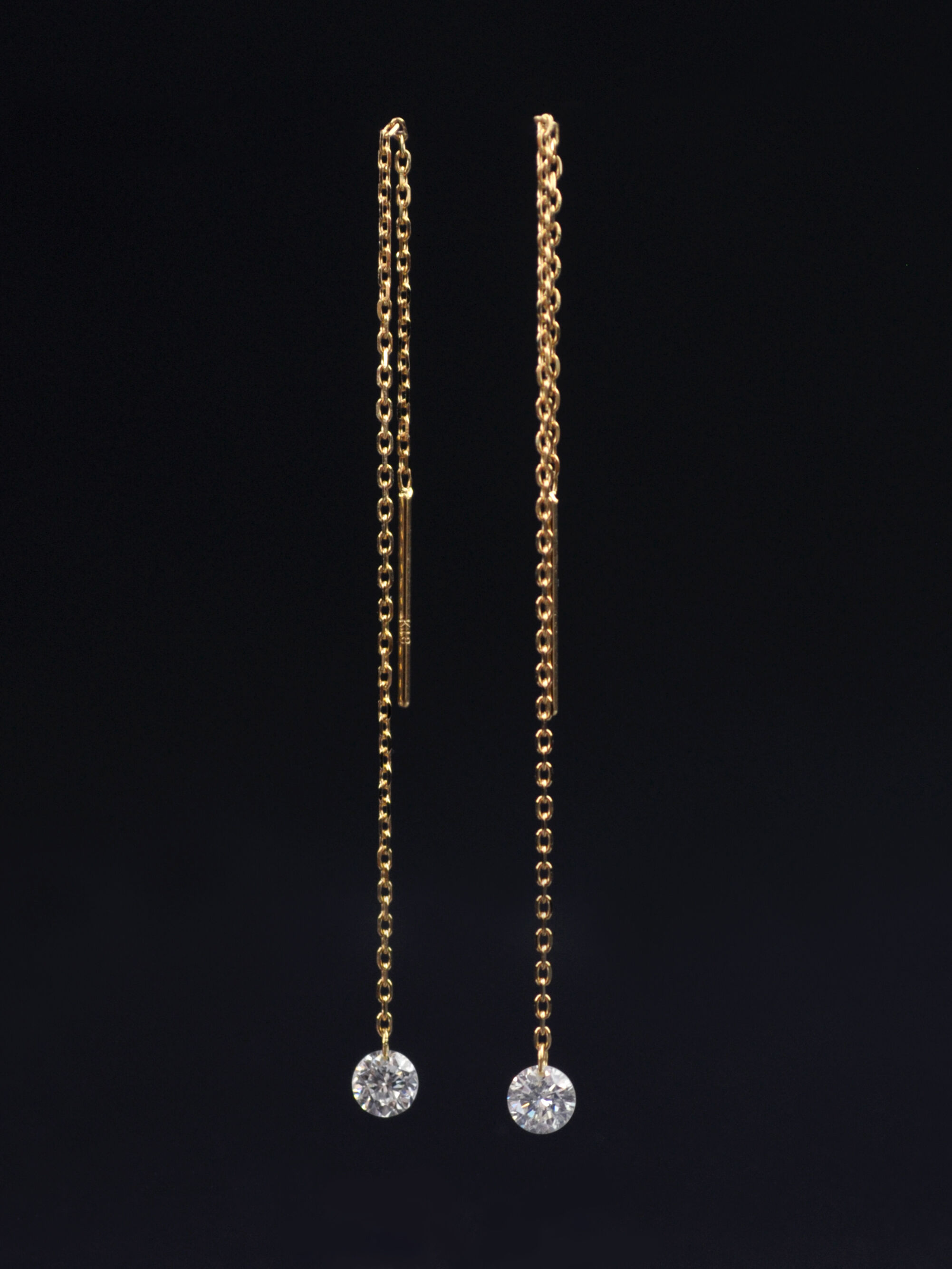 anq.】K18・レーザーホール 0.22ct ダイヤモンド アメリカンピアス