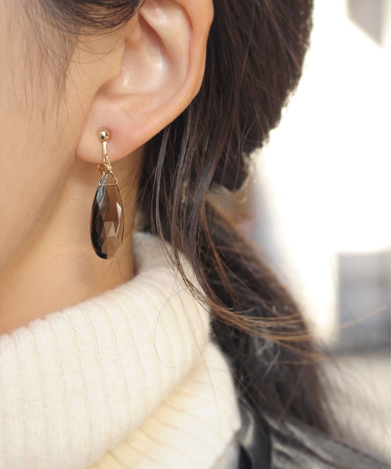 anq.」K10/K14GF スモーキークォーツ ピアス-