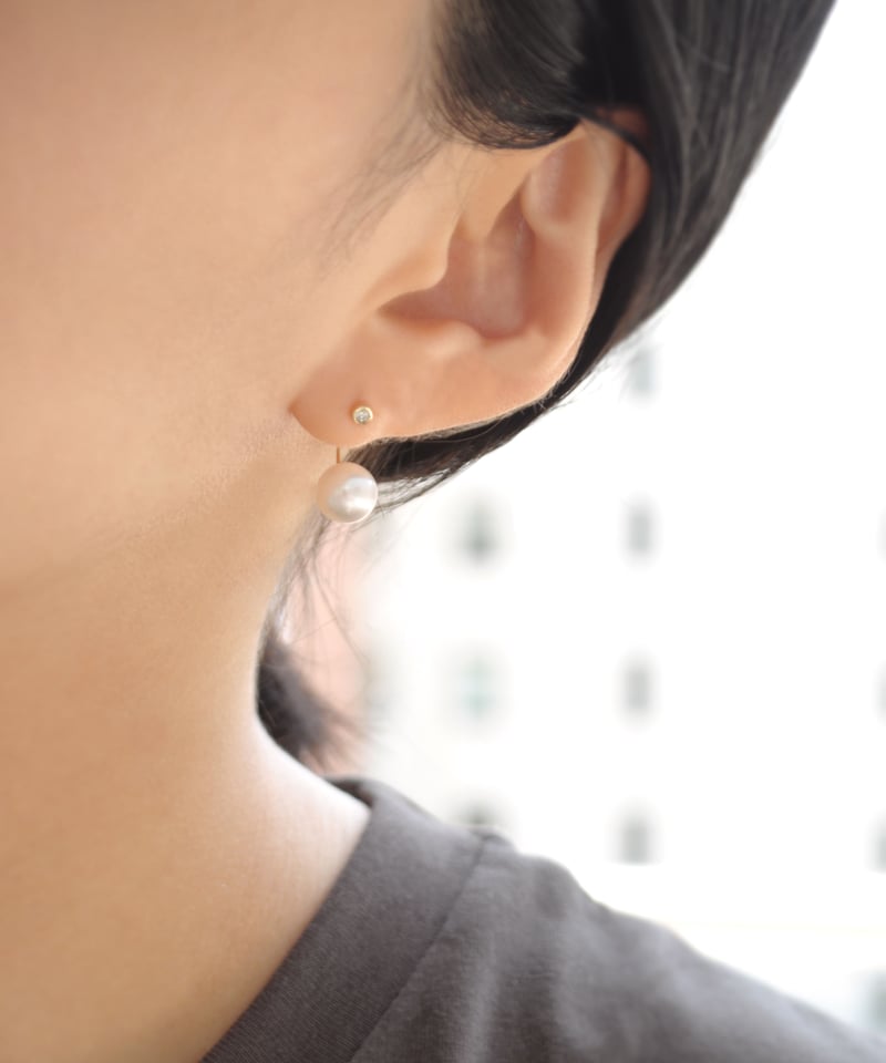 anq.】K10・ダイヤ×アコヤパールキャッチ Curlピアス | KU-CROISSANT