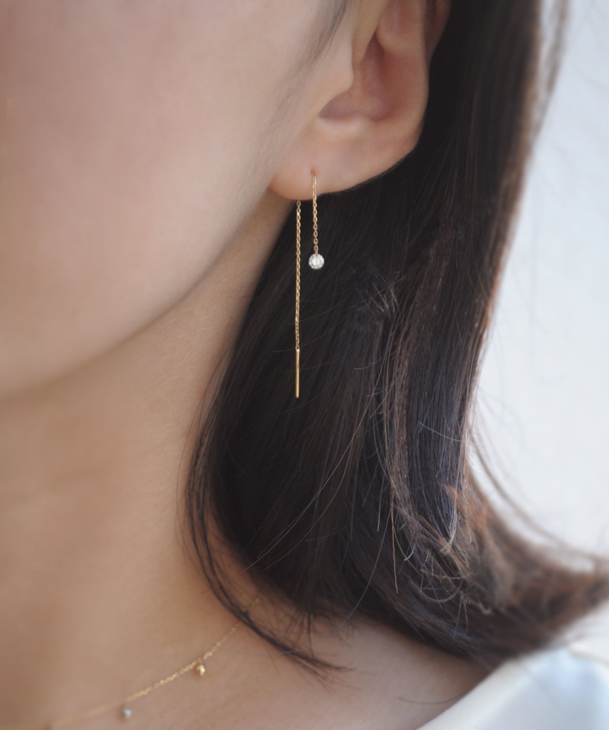 anq.】K18・レーザーホール 0.22ct ダイヤモンド アメリカンピアス