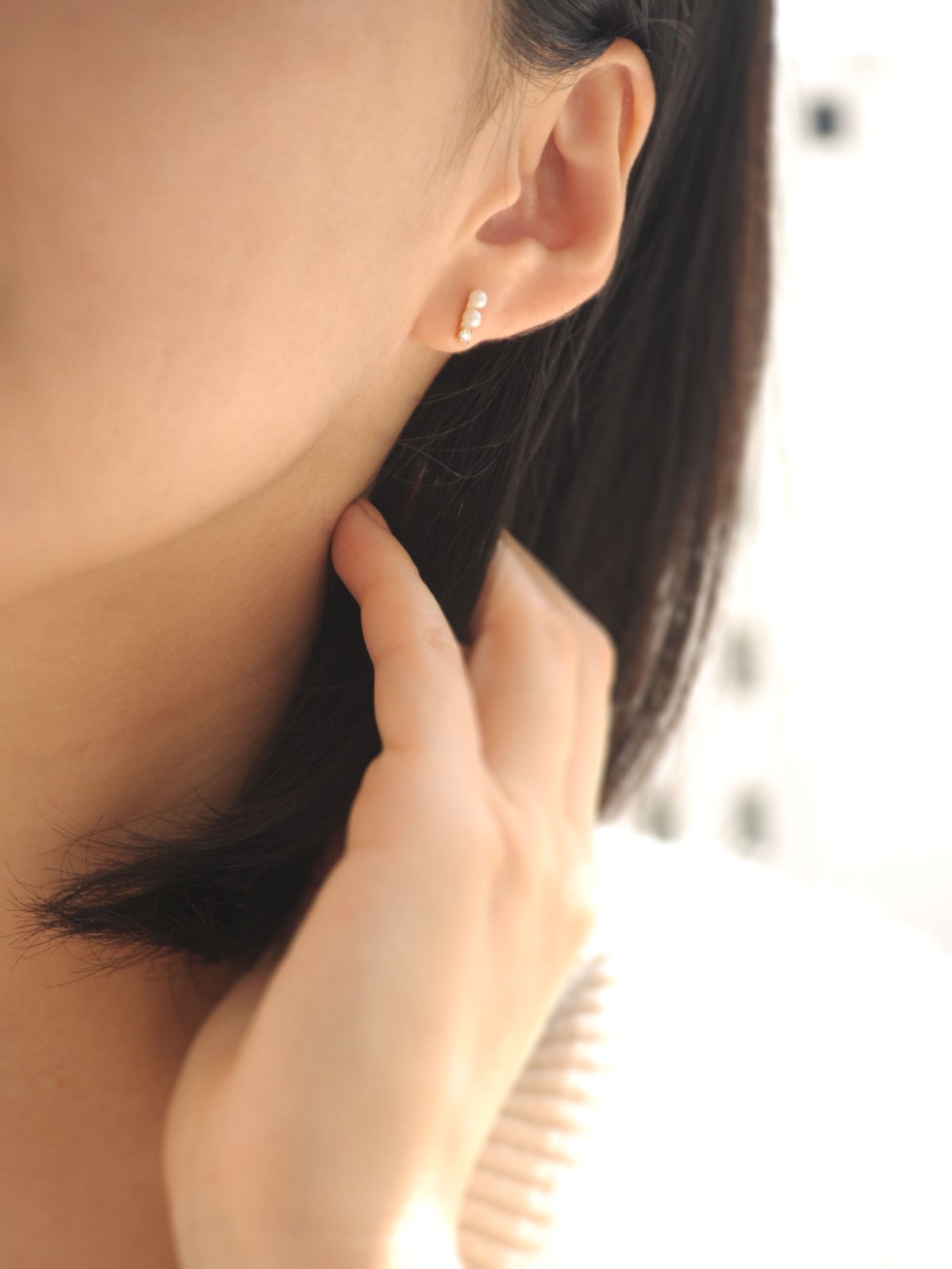 【anq.】K10・ダイヤ・パール ラインピアス