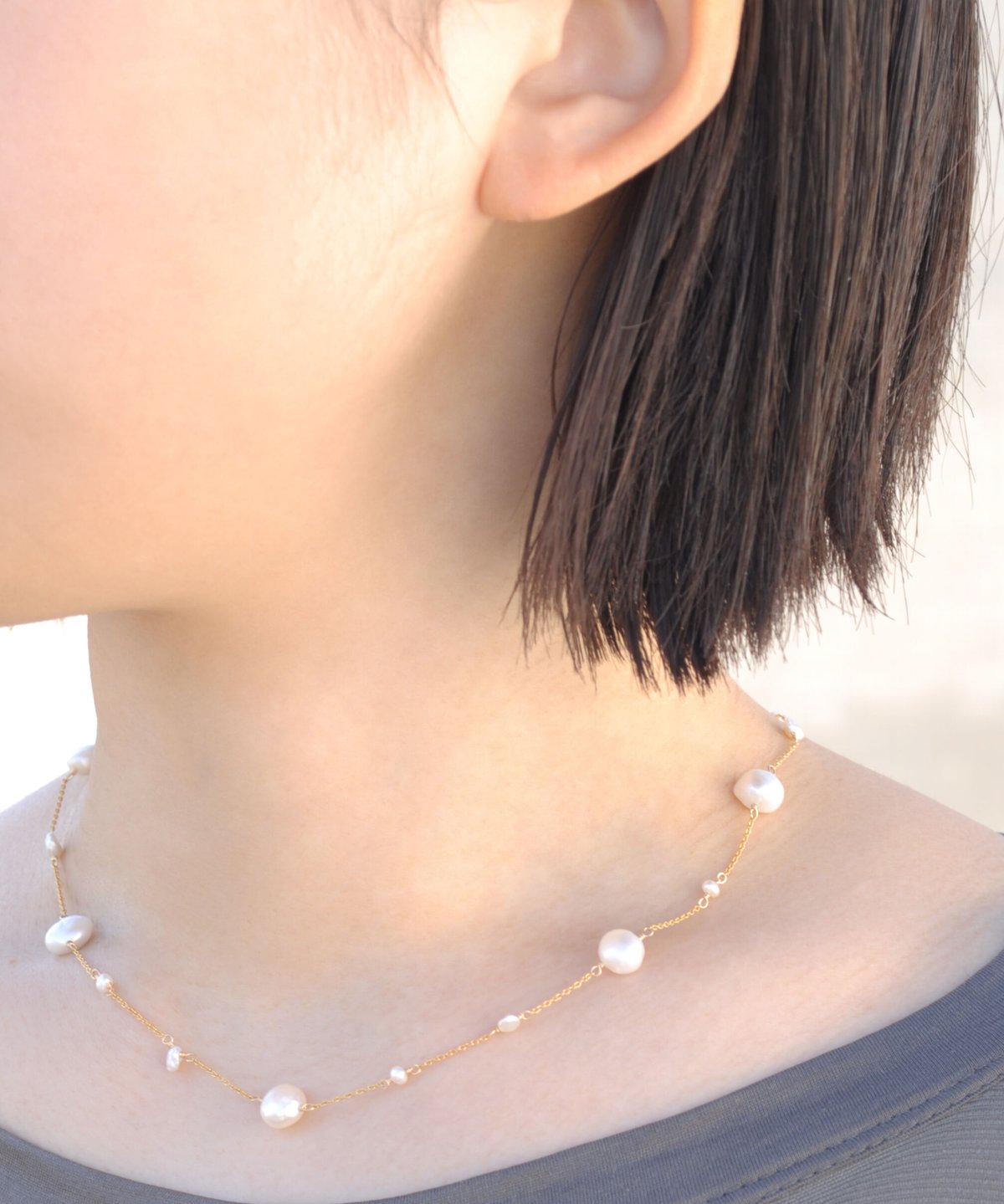 アガット　アコヤパールショートネックレス anq.】K14GF・パール ショートネックレス 淡水パール | KU