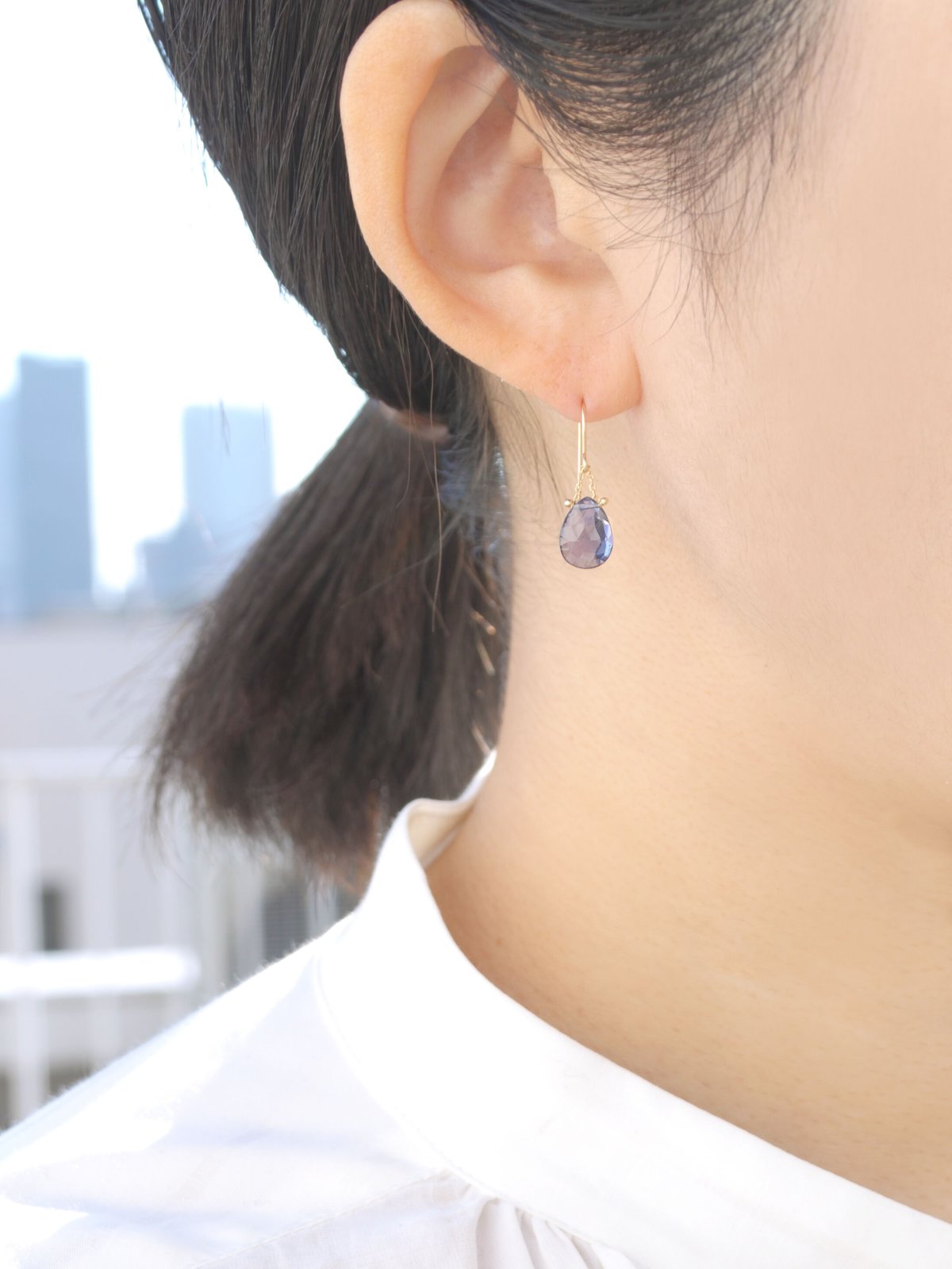【anq.】K18/K10 ペアシェイプワンストーンピアス アイオライト