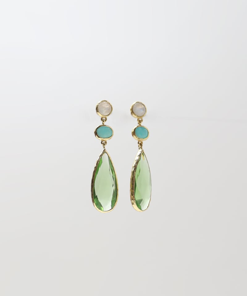 超美品 天然石 グリーン ダブルドロップピアス