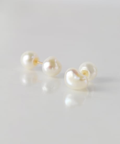 【anq.】K10・2Way ダブル 淡水パールキャッチ ピアス