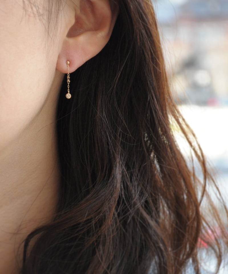 anq  .アンク K10  ダイヤチェーンピアス/ageteノジェス anq.】K10・ミル打ち ダイヤ チェーンピアス | KU-CROISSANT