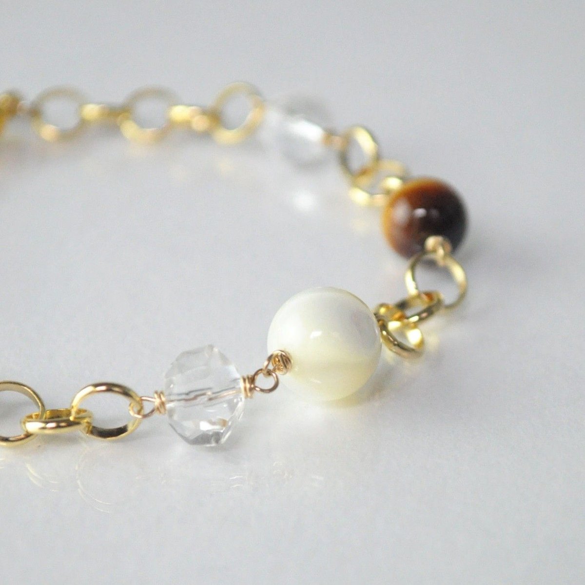 anq.】マザーオブパール/タイガーアイ/クォーツ ブレスレット