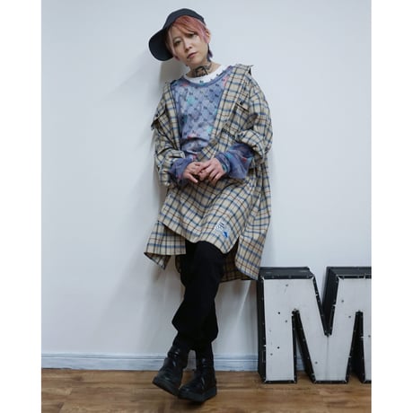 【SLEEPING TABLET】ビッグシャツ "CRYPTO [ CHECK SHIRTS ]" / BEIGE