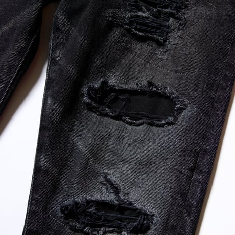 【VIRGOwearworks】 デニムパンツ "女神織denimes x VIRGOwearworks DAMAGE DENIM" / BLACK