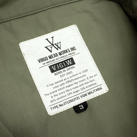 【USED】 VIRGOwearworks "ENVY ZIP SHIRT" / OD Size3(L)