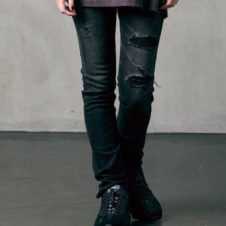 【VIRGOwearworks】 デニムパンツ "女神織denimes x VIRGOwearworks DAMAGE DENIM" / BLACK