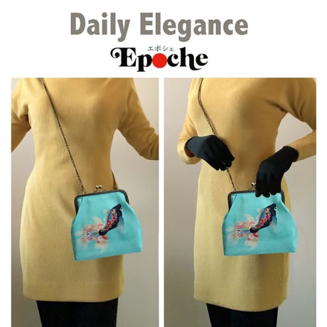 🌟2WAY Epocheエポシェ【黒金魚】本体内ポケット＋Pポーチ付オリジナルプリント&ハンドメイド 少数販売品