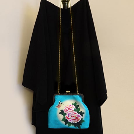 🌟2WAY Epocheエポシェ【Air Turquoise Blue】本体内ポケット＋Pポーチ付オリジナルプリント&ハンドメイド少数販売品