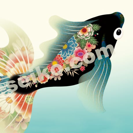 🌟【金魚の夢】黒金魚ブルー 限定50枚/ ジークレ（デジタルリトグラフ）