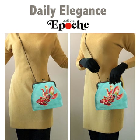🌟2WAY Epocheエポシェ【赤金魚】本体内ポケット＋Pポーチ付オリジナルプリント&ハンドメイド少数販売品