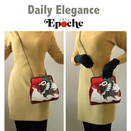 🌟2WAY Epocheエポシェ【赤い游星の蝶魚】本体内ポケット＋ Pポーチ付オリジナルプリント ＆ハンドメイド少数販売品