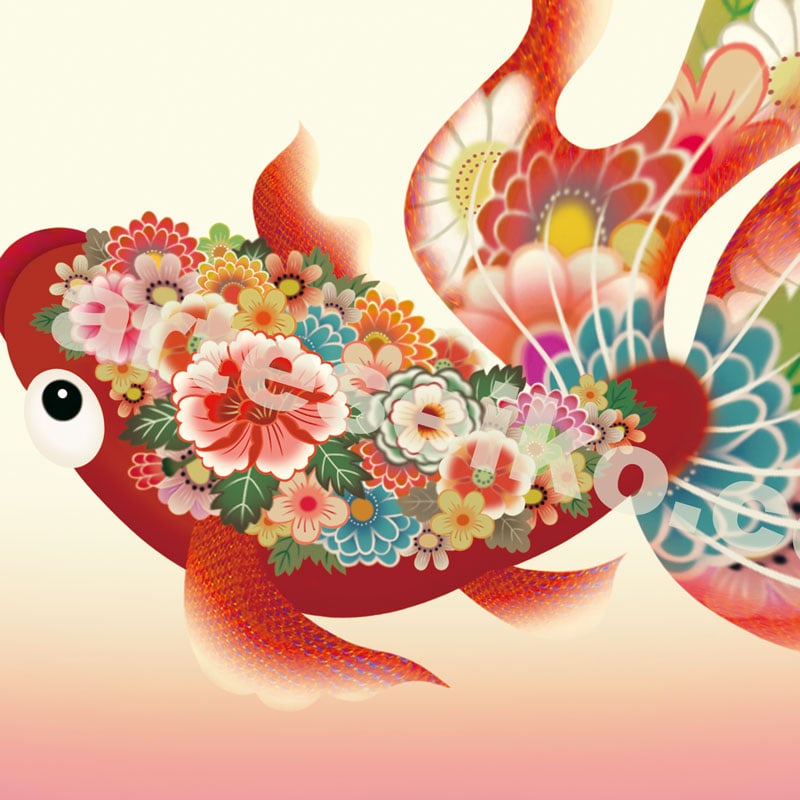 🌟【金魚の夢】赤金魚ピンク 限定50枚/ジークレ（デジタルリトグラフ