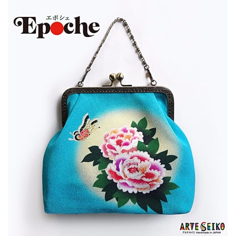 🌟2WAY Epocheエポシェ【Air Turquoise Blue】本体内ポケット＋Pポーチ付オリジナルプリント&ハンドメイド少数販売品