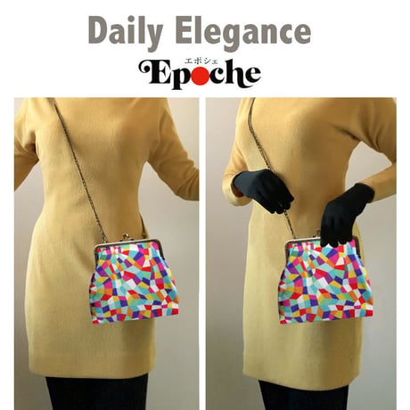 🌟2WAY Epocheエポシェ【Boujour Vivia!】本体内ポケット＋Pポーチ付 オリジナルプリント&ハンドメイド 少数販売品