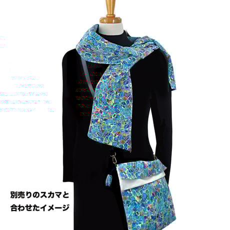 ★2WAY KINCHAKU【Blue Cells】本体内ポケット＋ Pポーチ付 オリジナルプリント ＆ハンドメイド少数販売品