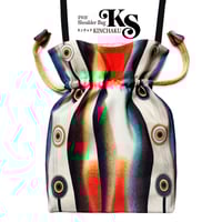 ★2WAY  KINCHAKU 【Evening Calm 】本体内ポケット＋ Pポーチ付 オリジナルプリント ＆ハンドメイド少数販売品