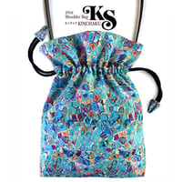 🌟2WAY KINCHAKU【Blue Cells】本体内ポケット＋ Pポーチ付 オリジナルプリント ＆ハンドメイド少数販売品