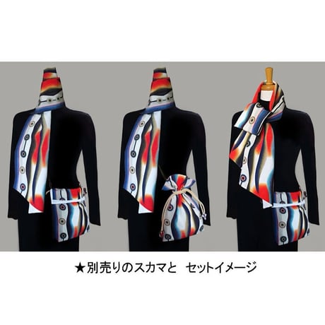 🌟2WAY  KINCHAKU 【Evening Calm 】本体内ポケット＋ Pポーチ付 オリジナルプリント ＆ハンドメイド少数販売品