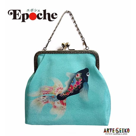 🌟2WAY Epocheエポシェ【黒金魚】本体内ポケット＋Pポーチ付オリジナルプリント&ハンドメイド 少数販売品