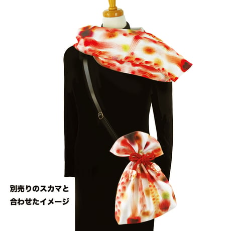 ラスト1点Amazon.co.jpにあります★2WAY KINCHAKU 【赤い余韻】[本体内ポケット＋Pポーチ付] オリジナルプリント&ハンドメイド少数販売品