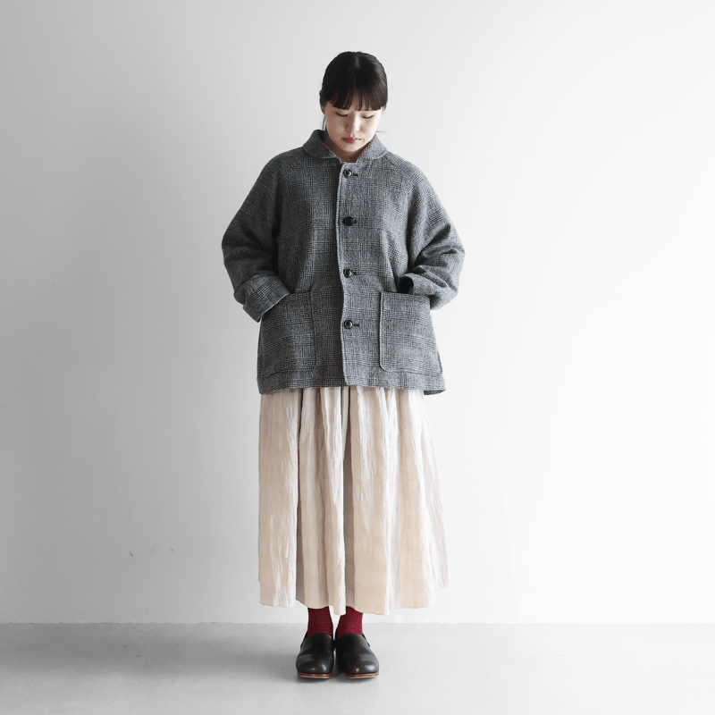 HUIS×尾州”縮絨ウールショートコート（グレンチェック）【ユニセックス