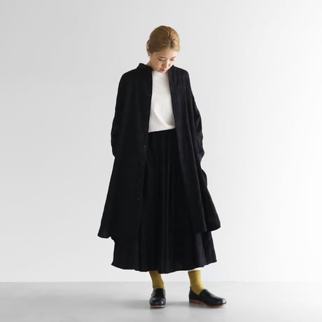 柄二重織シャトルジャガードロングシャツ（ブラック）【ユニセックス】016