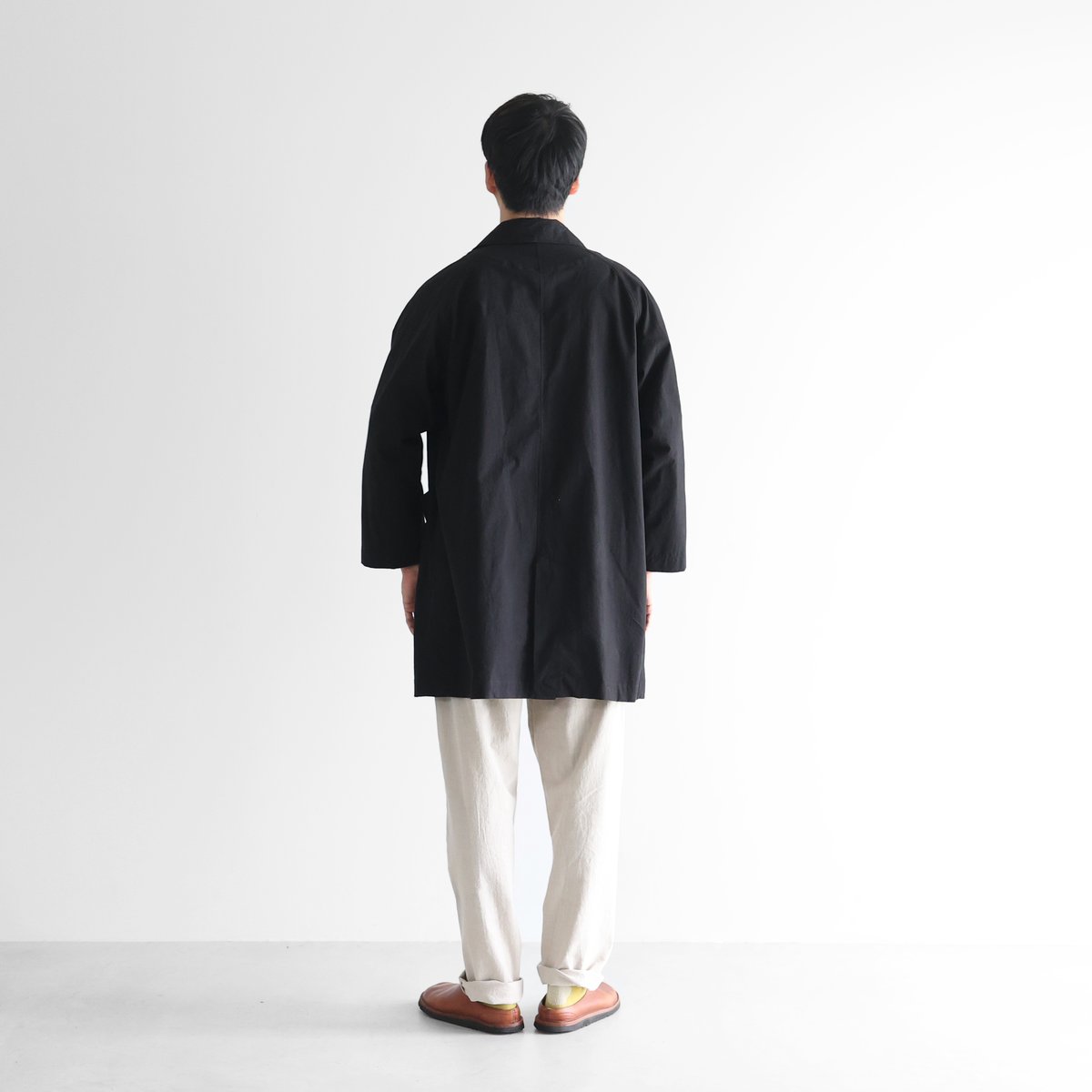 バフクロスステンカラーコート （ブラック）【ユニセックス】IH316