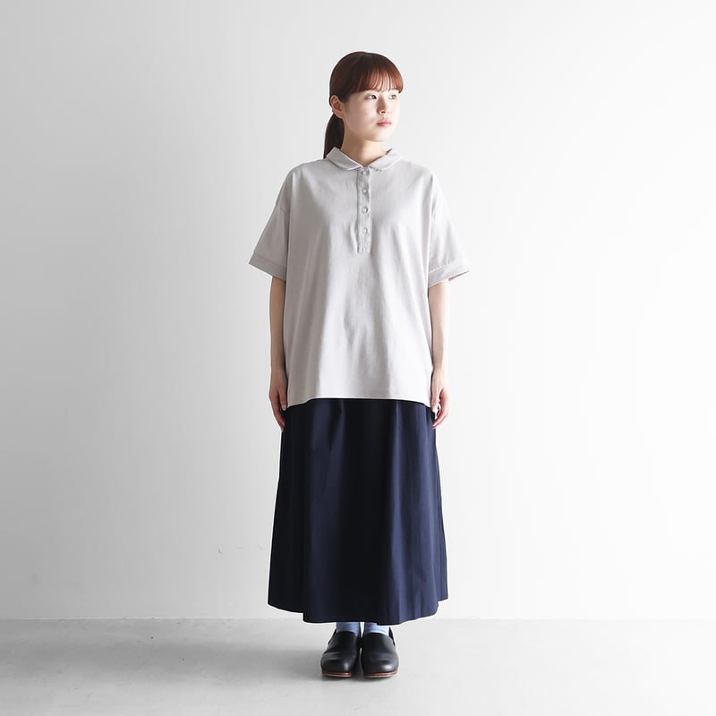 やわらかコットン2段ギャザースカート（ダークネイビー）【レディス