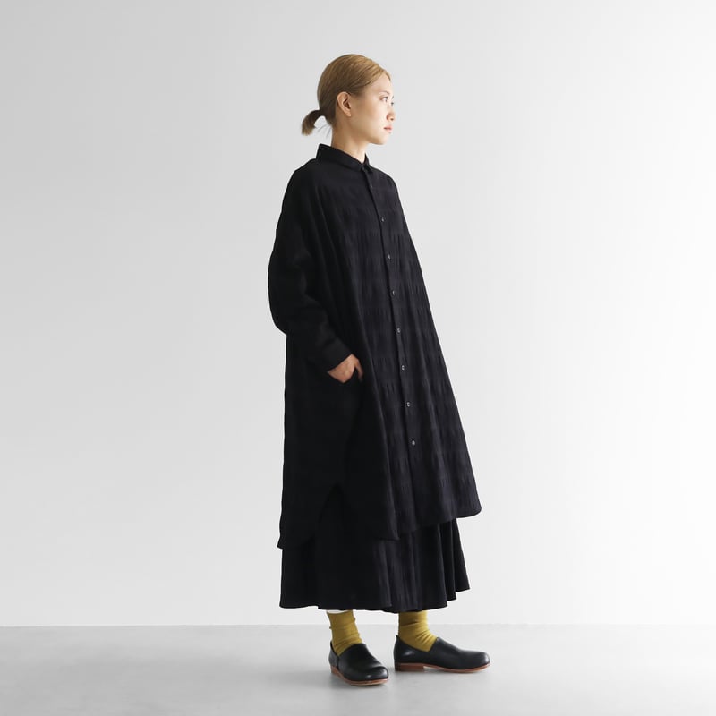 柄二重織シャトルジャガードロングスカート（ブラック）【レディス