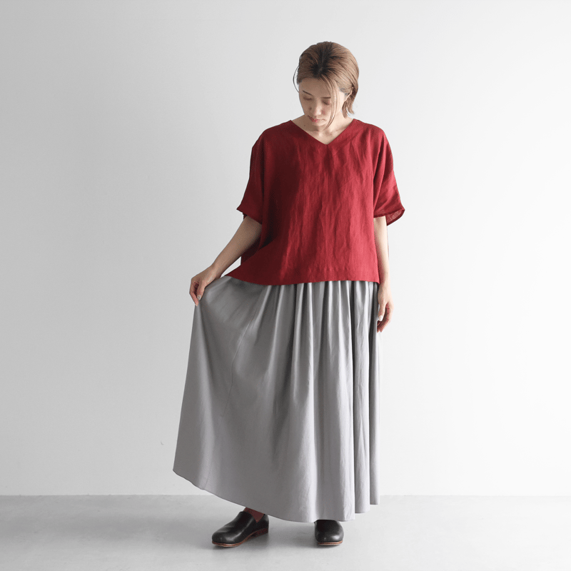 フランス綾ロングスカートL（アッシュグレー）【レディス】U402L
