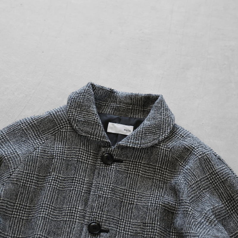 HUIS×尾州”縮絨ウールミドルコート （グレンチェック）【ユニセックス