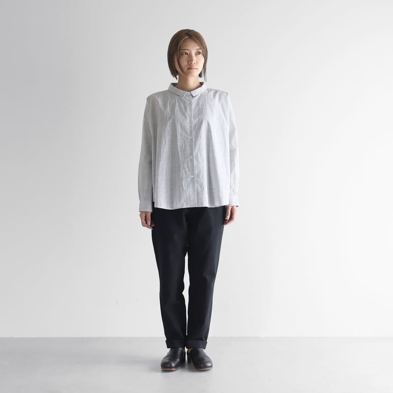 コードレーンワイドブラウスL(トップ糸グレーストライプ）【レディス