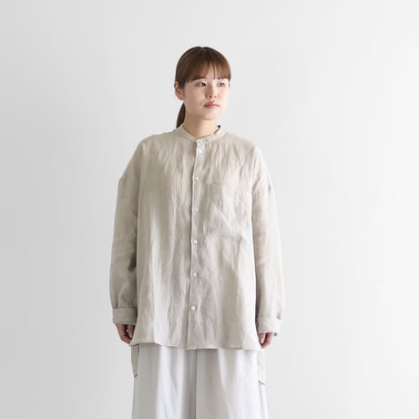 シャトルリネンバンドカラーオーバーシャツ（きなり）【ユニセックス】015