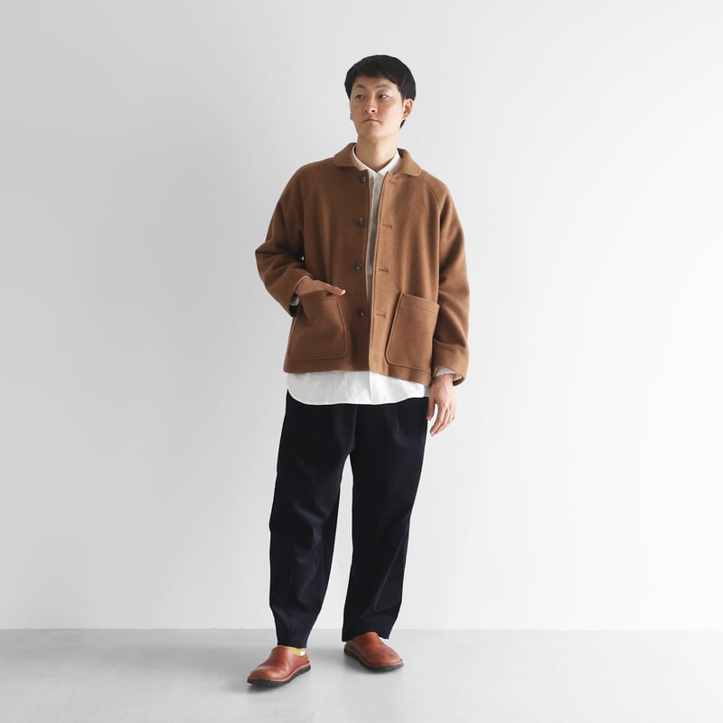 HUIS〜遠州織物〜尾州ショートコート HUIS×尾州”縮絨ウールフランネルショートコート（ブラウン）【ユニ