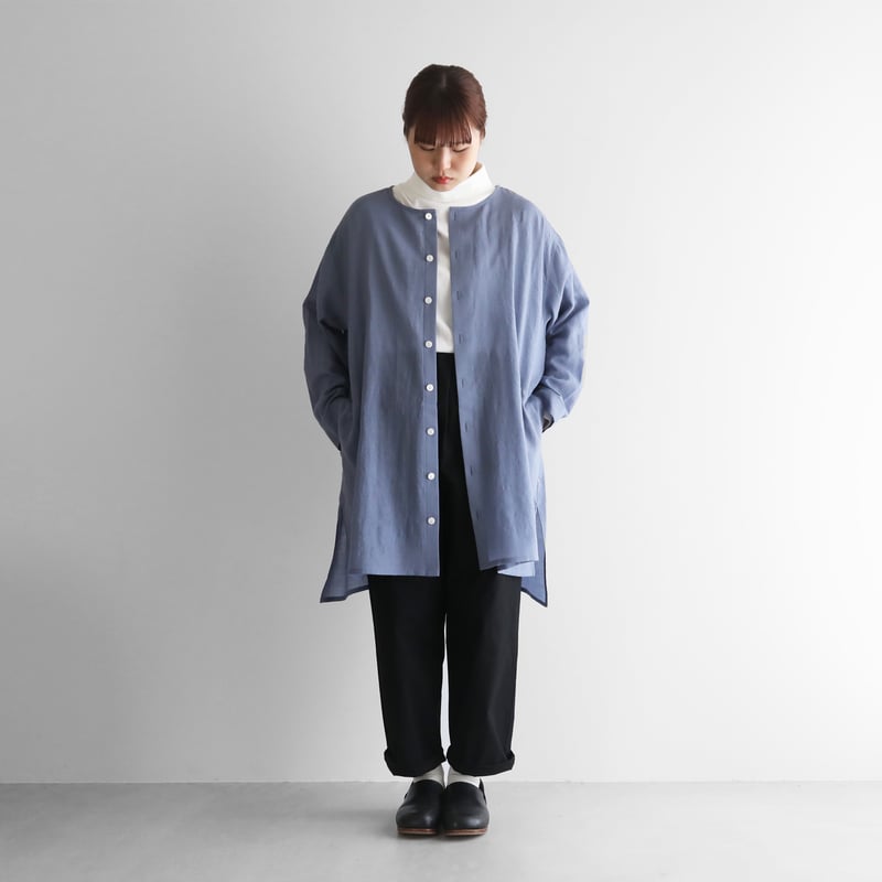 美品 45R WOOL MIXチュニック 青 グレー 異素材 サイズ0（フリー） 異素材切替チュニック | 京都通販ミセスのファッション館・本店