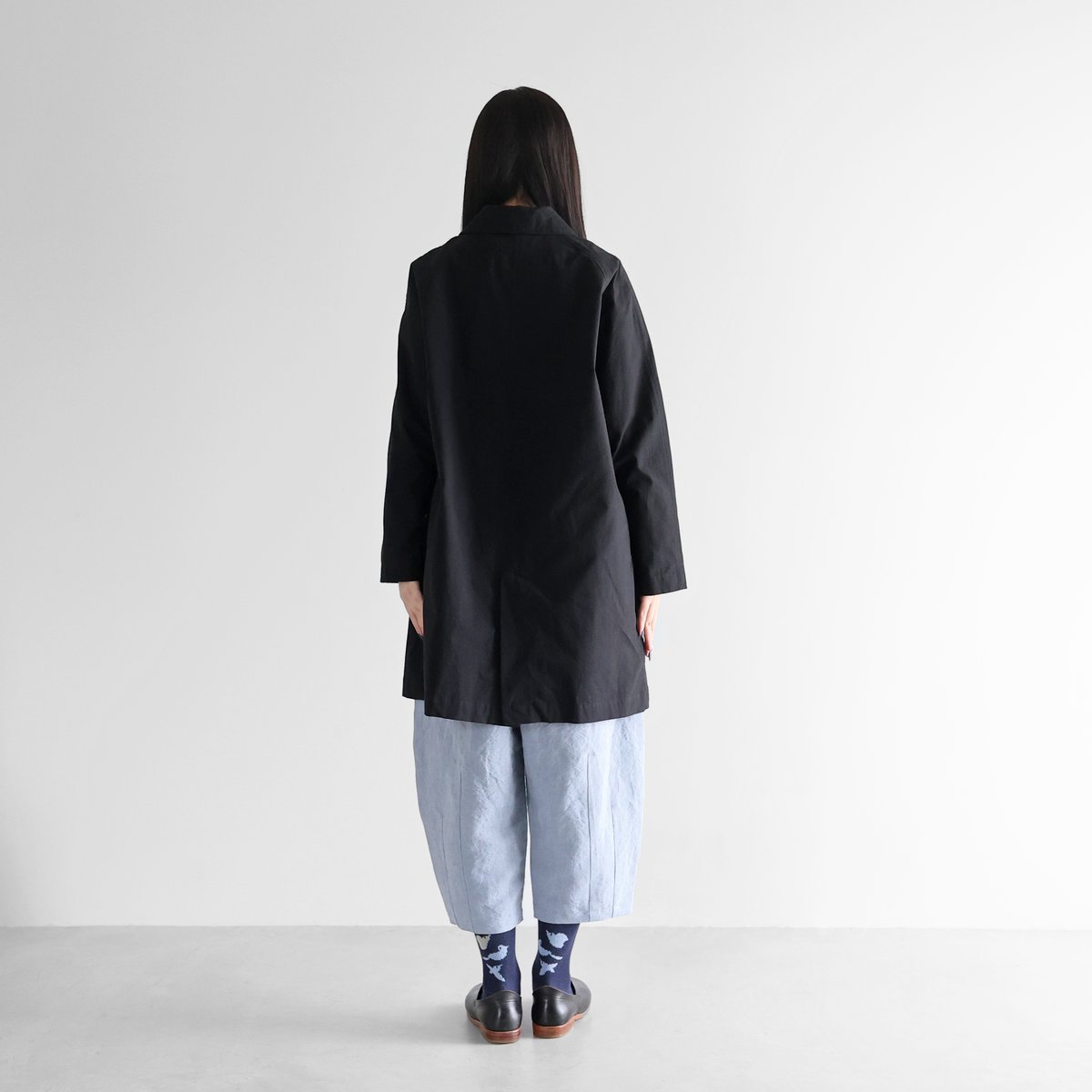 バフクロスステンカラーコート （ブラック）【ユニセックス】IH316