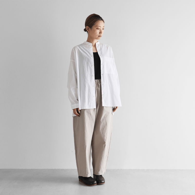 【HUIS.】007z コードレーンバンドカラーロングシャツ【ユニセックス】 HUIS.】007z コードレーンバンドカラーロングシャツ（黒ストライプ