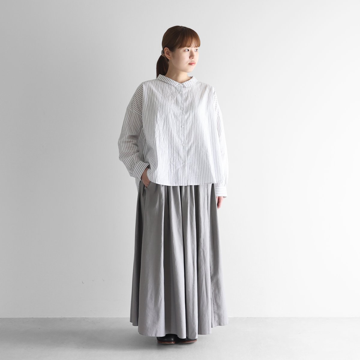 希少 極美品✨huis.遠州織物 ヤクウール綾ネルロングスカート ライトグレー フランス綾ロングスカートL（アッシュグレー）【レディス】U402L