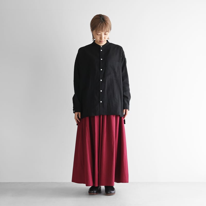 シャトルダブルガーゼバンドカラーオーバーシャツ（ブラック）【ユニ