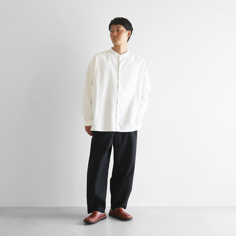 スヴィンオックスフォードバンドカラーオーバーシャツL（きなり