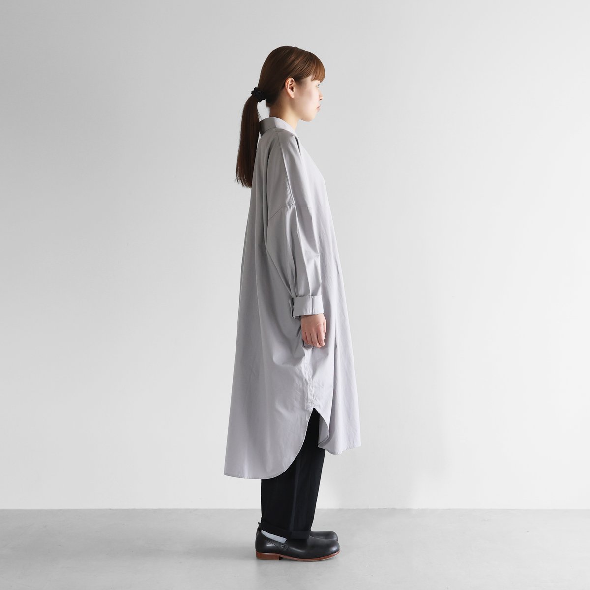 ギザコットンブロードロングシャツ（シルバーグレー）【ユニセックス